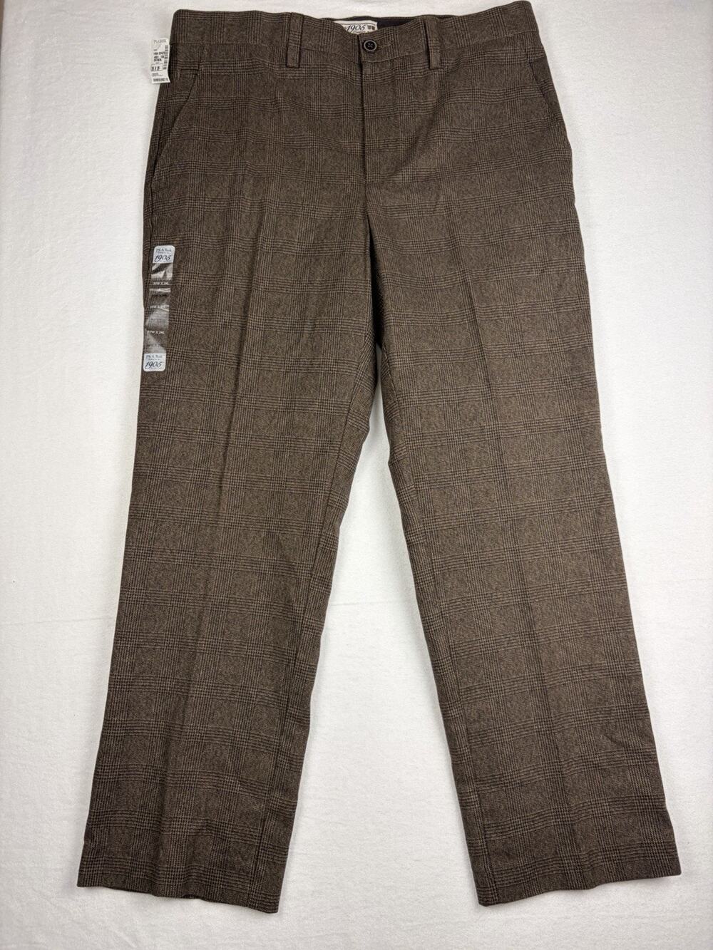 NWT Jos A Bank 1905 Pants Men’s 35x29 Brown Glen Plaid Tailored Fit Cotton